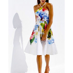 Ted Baker Womens Corpina Floral Butterfly Sleeveless Halter Dress in White